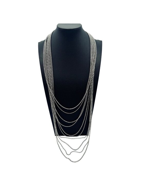 Chico's Jewelry - Waterfall Bib Multi-Chain Necklace Graduated 10 Strand Ball Bead Silver Tone